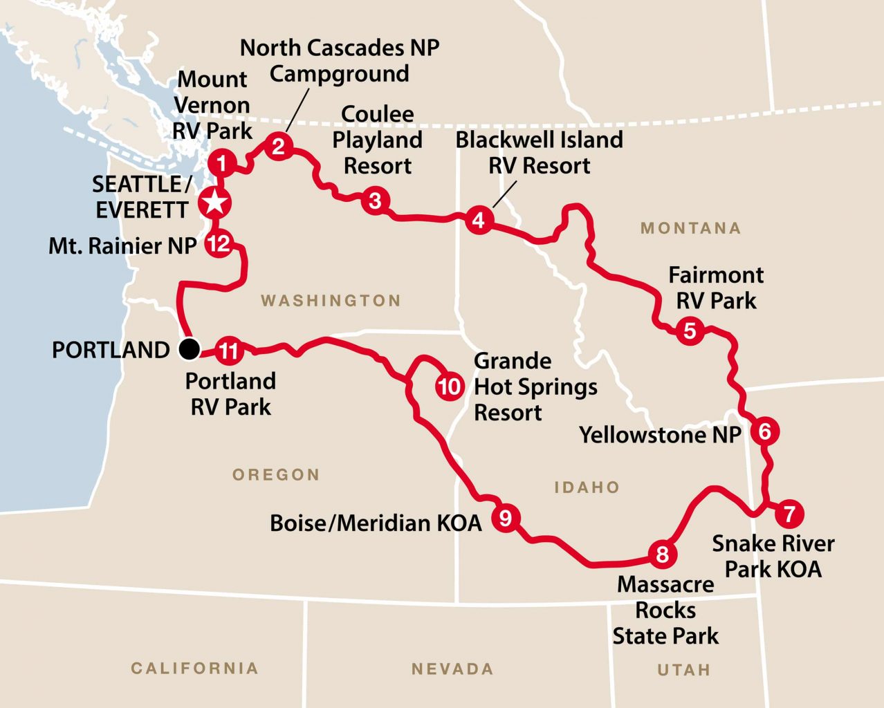 Anbefaling til rute: Det nordvestlige USA i autocamper