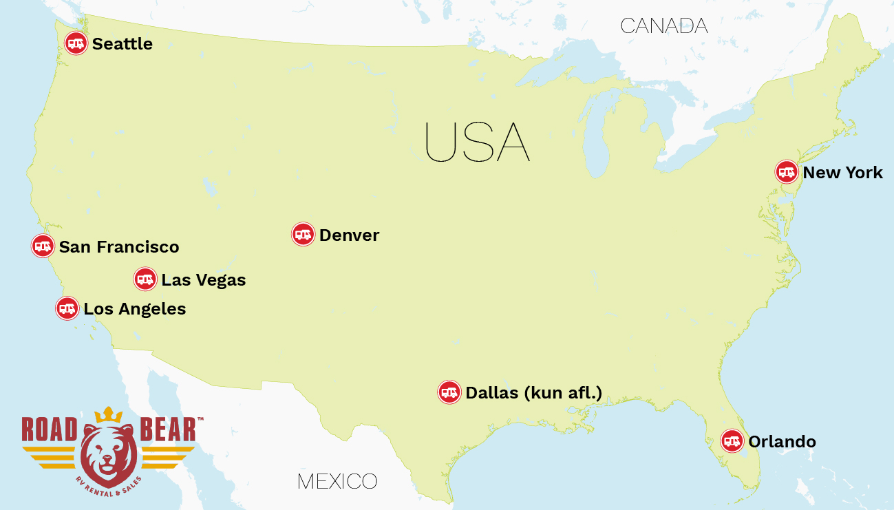 Kort med Road bears stationer i USA